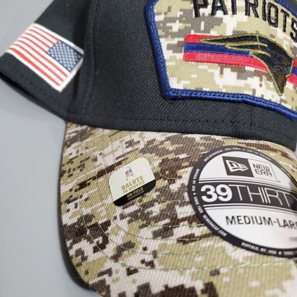 New England Patriots Sz M/L New Era 39Thirty Salute To Service FlexFit Cap Hat - Picture 2 of 11